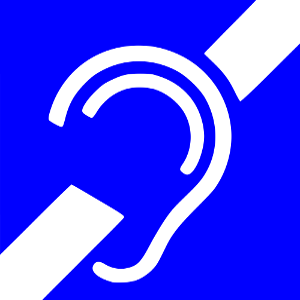 biały znak przekreślonego ucha na niebieskim tle